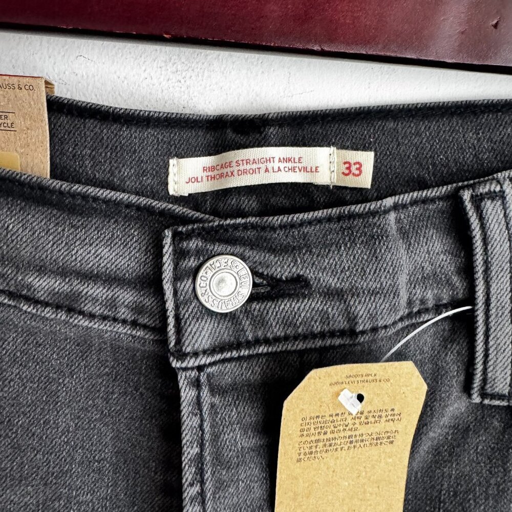 Levi's Ribcage Straight Ankle Black/ Grey Denim Jeans 33/27 - Picture 4 of 7